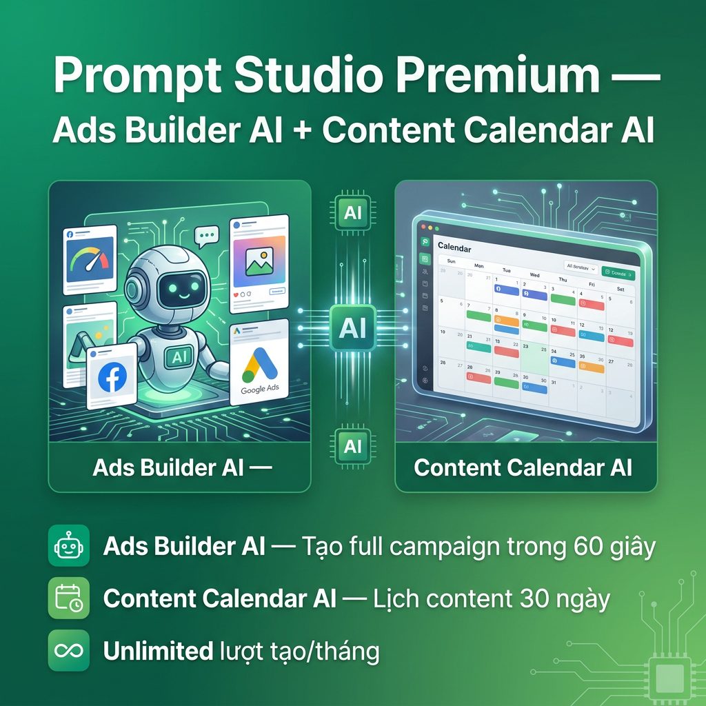 Prompt Studio Premium — Ads Builder AI + Content Calendar AI AdsCoffee